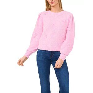 CeCe Womens 3D Floral Applique Corsage Pullover Sweater Very Soft Pink Sz L NWT